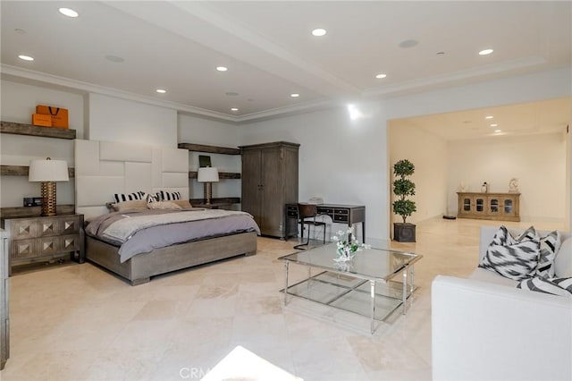 bedroom with crown molding