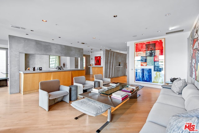 living room with light hardwood / wood-style flooring and a healthy amount of sunlight