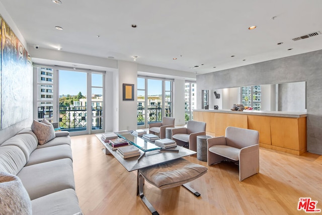 living room with light wood-type flooring