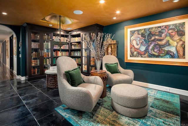 18245 Paseo Victoria, Rancho Santa Fe, CA 92067 - sitting room featuring baseboards, recessed lighting, and arched walkways