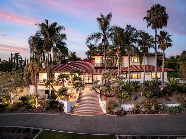 18245 Paseo Victoria, Rancho Santa Fe, CA 92067 - mediterranean / spanish-style house featuring stairway, stucco siding, and a tiled roof