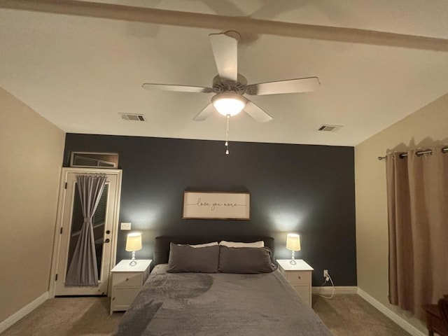 bedroom with carpet floors and ceiling fan