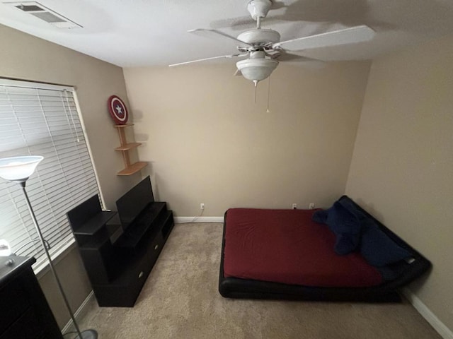 bedroom featuring carpet flooring and ceiling fan