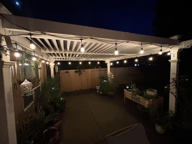 view of patio at night