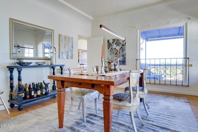 dining space featuring hardwood / wood-style flooring