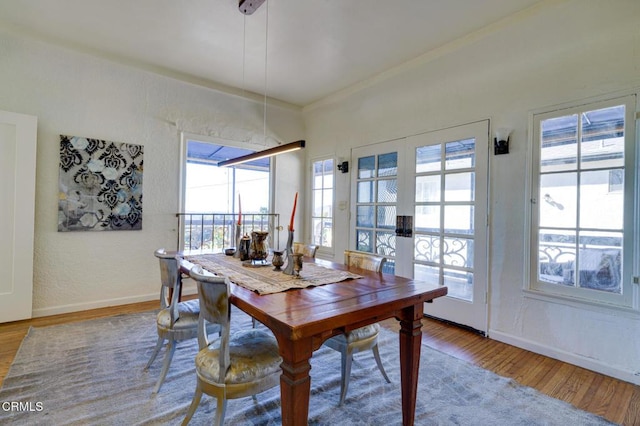 dining area with wood-type flooring