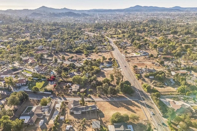 drone / aerial view featuring a mountain view