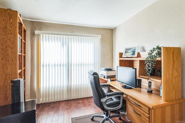 office space with dark hardwood / wood-style floors