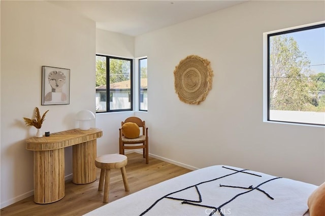 bedroom with multiple windows and wood-type flooring