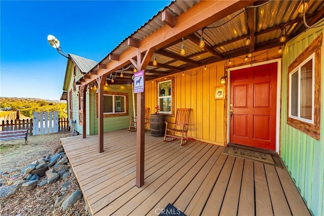 wooden terrace with covered porch