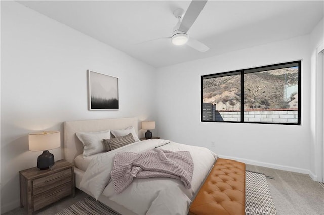 bedroom featuring carpet floors and ceiling fan