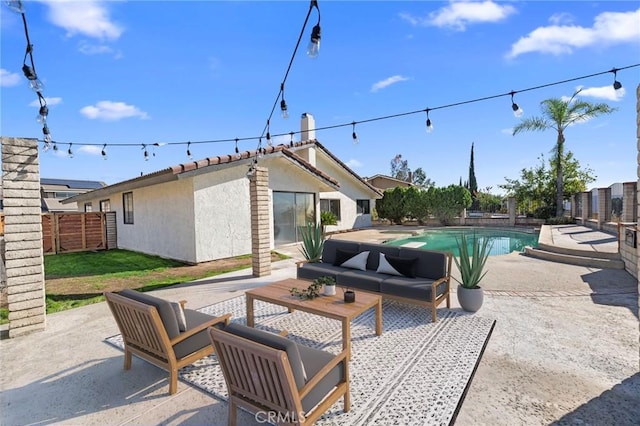 view of swimming pool featuring an outdoor hangout area and a patio