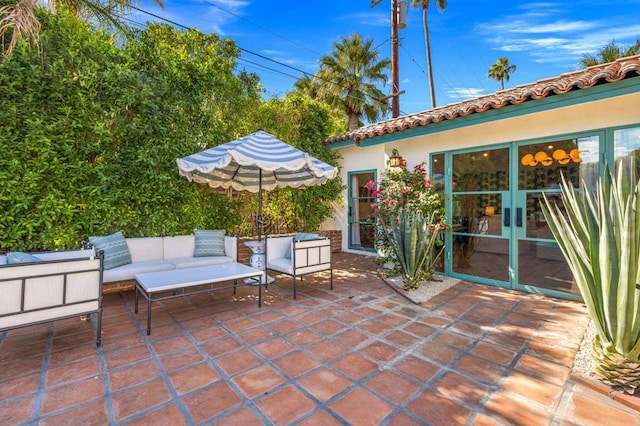 view of patio / terrace featuring french doors and an outdoor hangout area