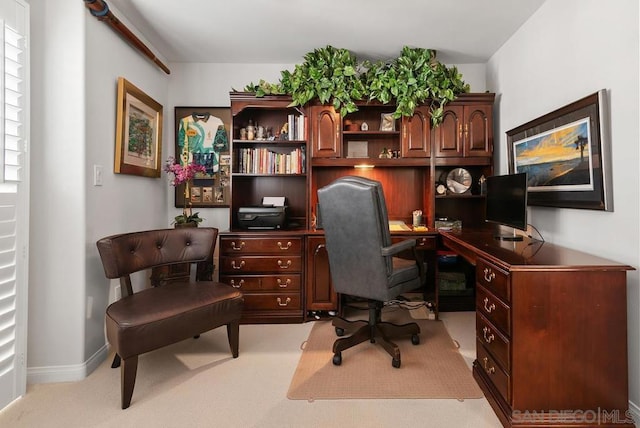 view of carpeted home office