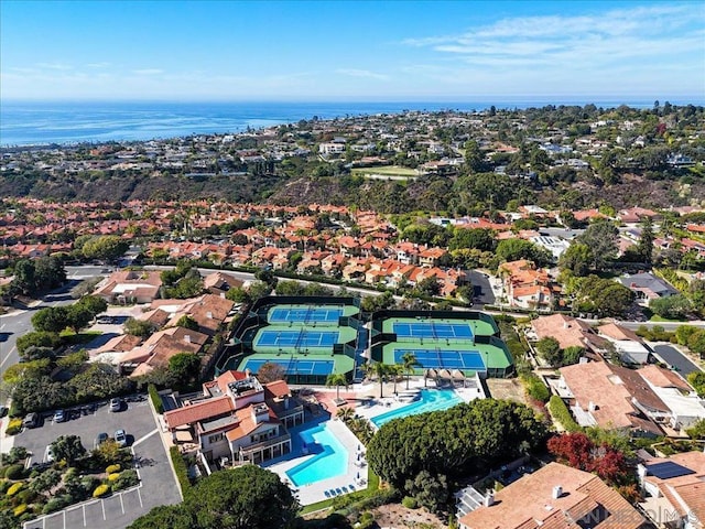 aerial view featuring a water view