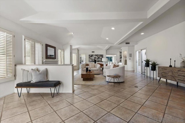 living room featuring light tile patterned floors