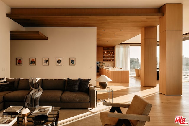 living room with light hardwood / wood-style flooring