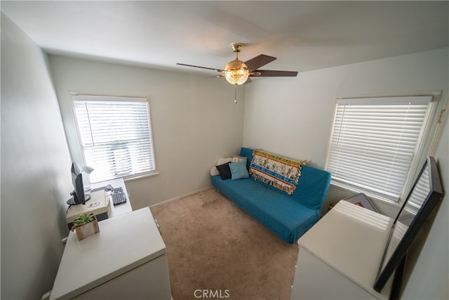 living area with light colored carpet