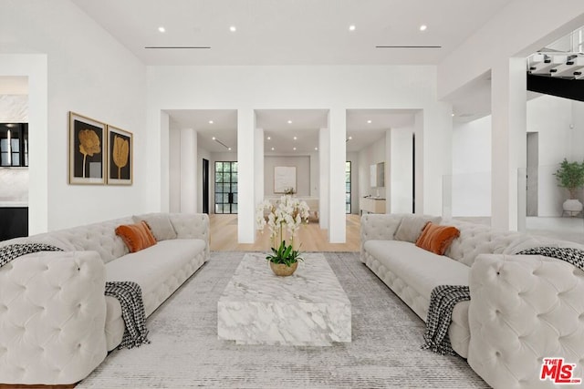 living room with light hardwood / wood-style flooring