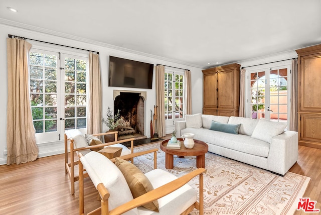 living room featuring a healthy amount of sunlight and french doors