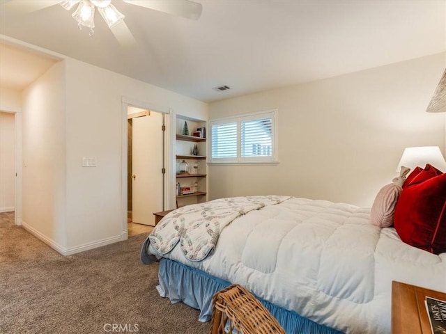 bedroom featuring carpet flooring and ceiling fan