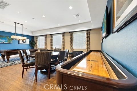 game room featuring hardwood / wood-style floors and billiards