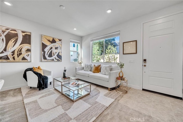 living room featuring light tile patterned floors