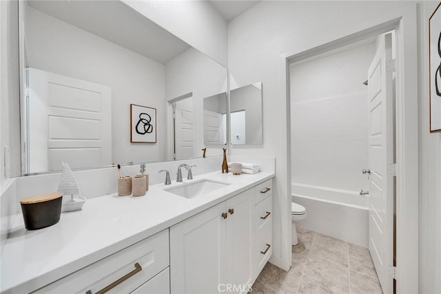 full bathroom featuring tile patterned flooring, vanity, toilet, and shower / tub combination