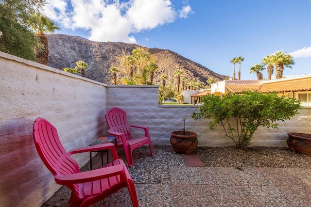 view of patio featuring a mountain view