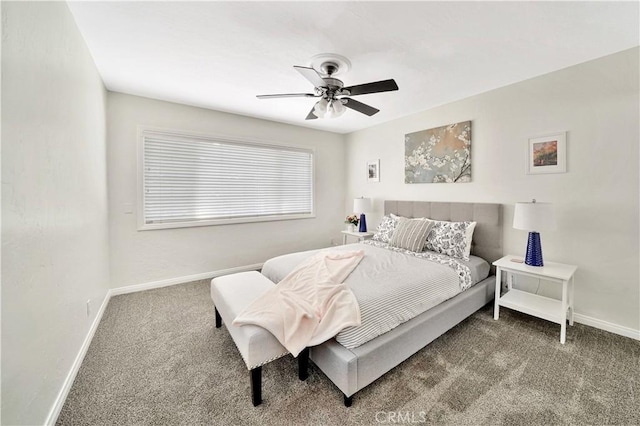 bedroom featuring carpet and ceiling fan