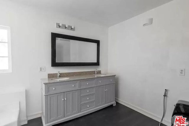 bathroom with wood-type flooring and vanity