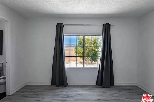 empty room with a textured ceiling and hardwood / wood-style flooring