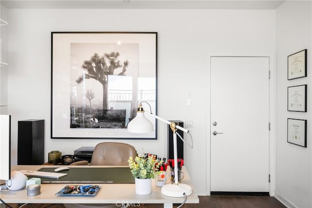 office space featuring dark hardwood / wood-style flooring