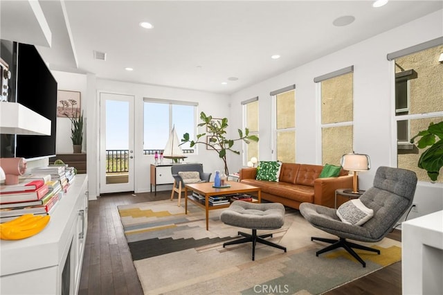 living room featuring dark hardwood / wood-style flooring