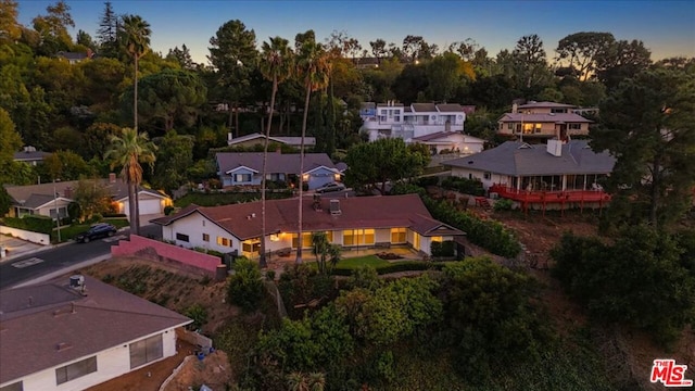 view of aerial view at dusk