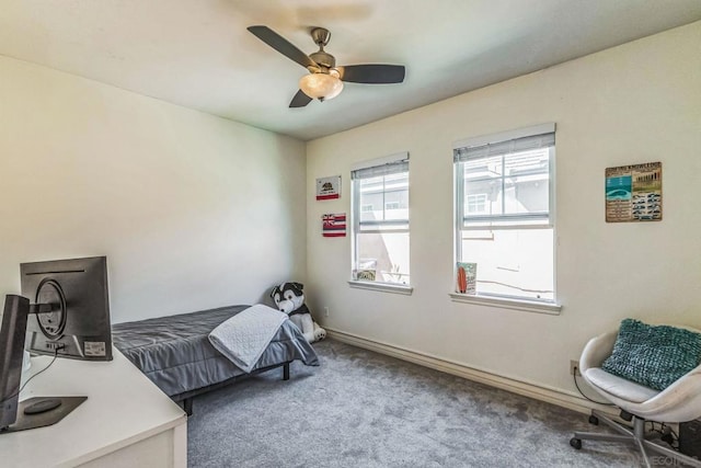 bedroom with carpet flooring and ceiling fan