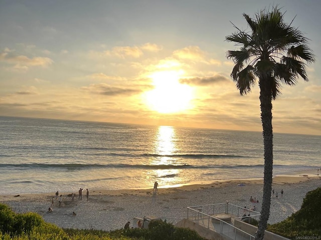 view of water feature featuring a view of the beach