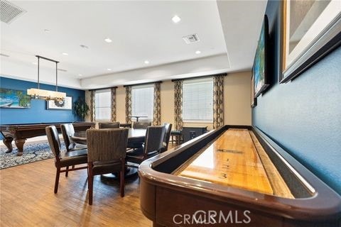 playroom with wood-type flooring and pool table