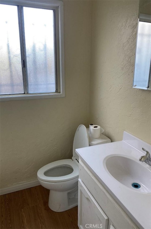 bathroom featuring hardwood / wood-style floors, vanity, and toilet