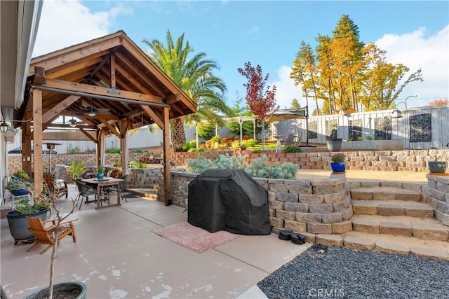 view of patio / terrace featuring grilling area and a gazebo