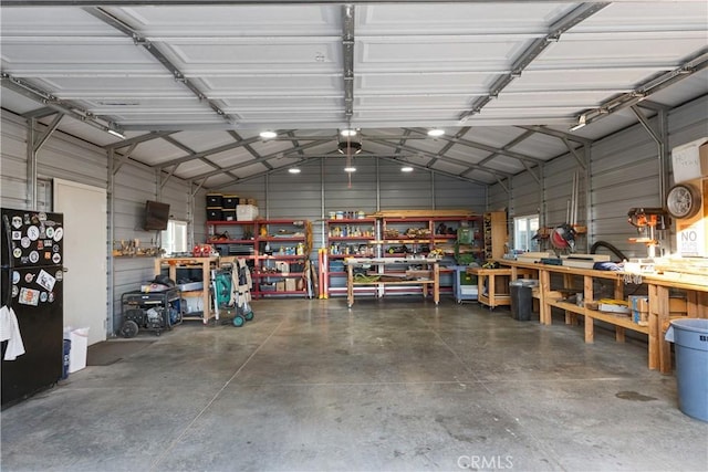 garage featuring a workshop area