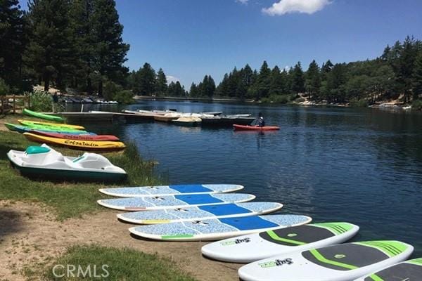 33544 Green Valley Lake Rd, Green Valley Lake, CA 92341 - dock featuring a water view and a wooded view