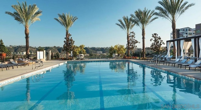 view of swimming pool featuring a patio