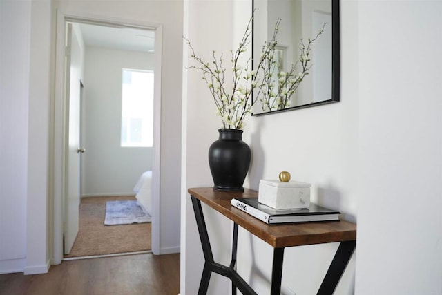 hall with dark hardwood / wood-style floors