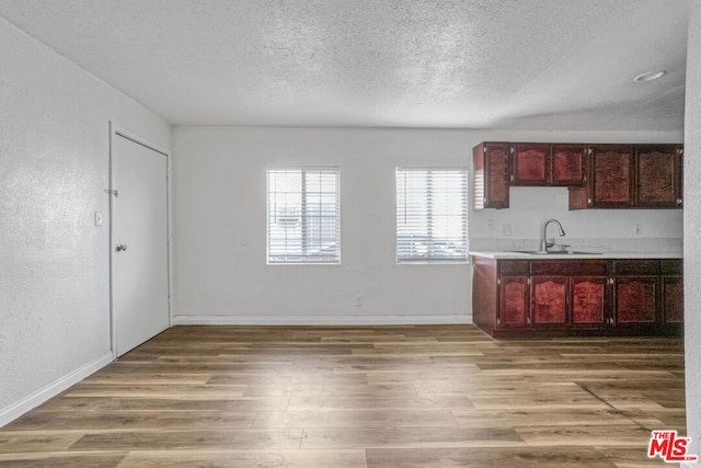 kitchen featuring sink, a textured ceiling, and hardwood / wood-style floors