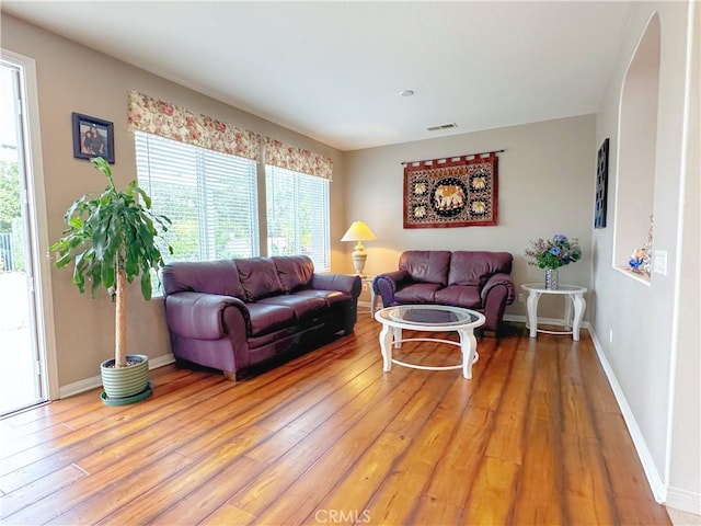 living room with hardwood / wood-style floors