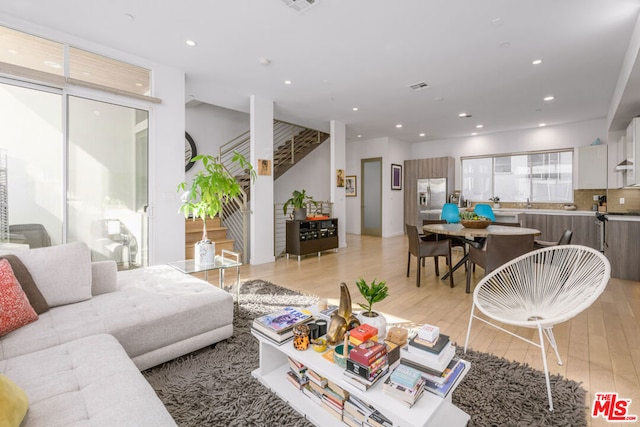 living room with light wood-type flooring