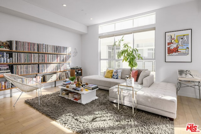 living room featuring hardwood / wood-style flooring and a healthy amount of sunlight