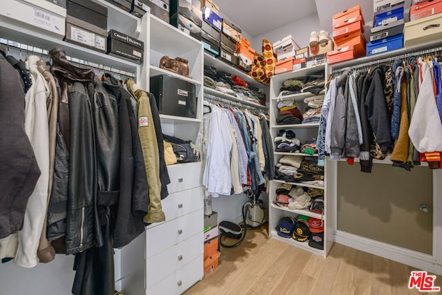 walk in closet with light wood-type flooring