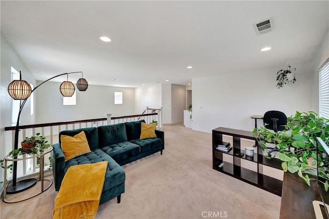 living room with light carpet